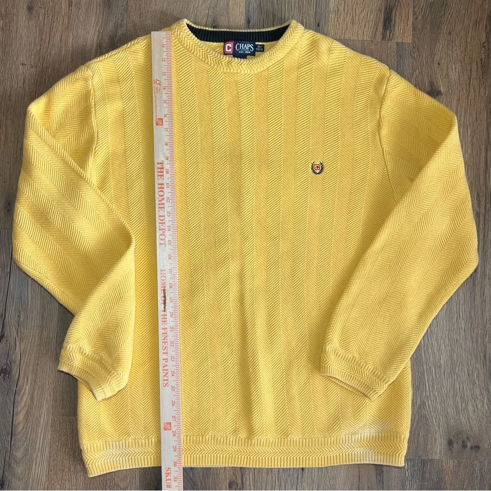 Chaps Cable Knit Mens Sweater 100% Cotton Yellow Sz XL Grandpa Preppy Fisherman - Picture 6 of 6